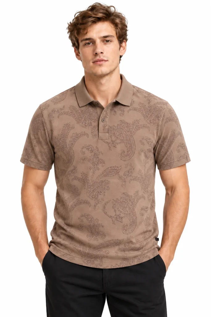 Taupe Tonal Paisley Polo