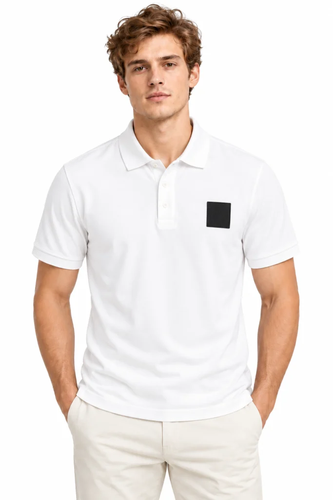 White Polo with Dark Chest Patch
