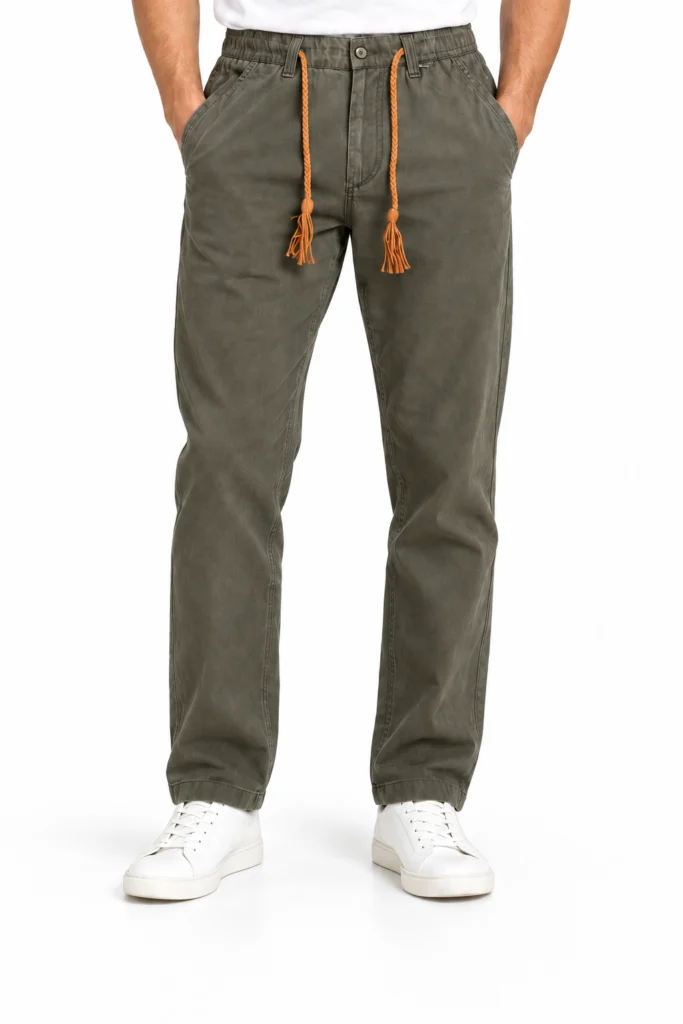 Olive Trousers with Braided Waist Cords