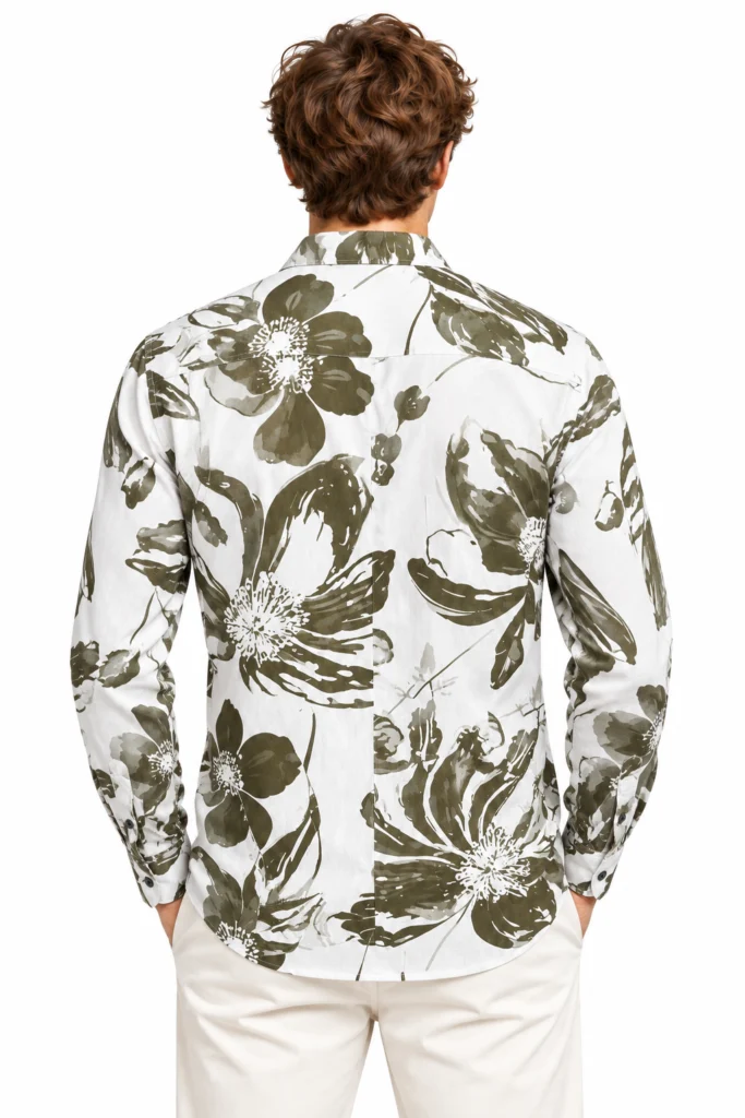 Olive Botanical Print Button-Front Shirt