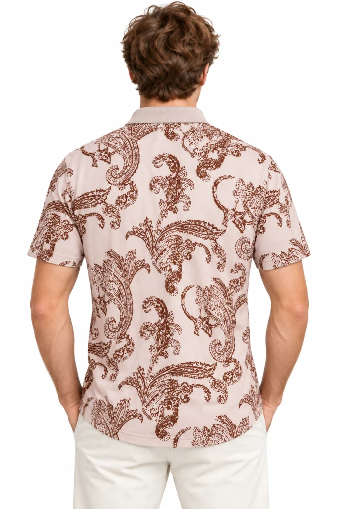 Blush Polo with Brown Ornamental Print