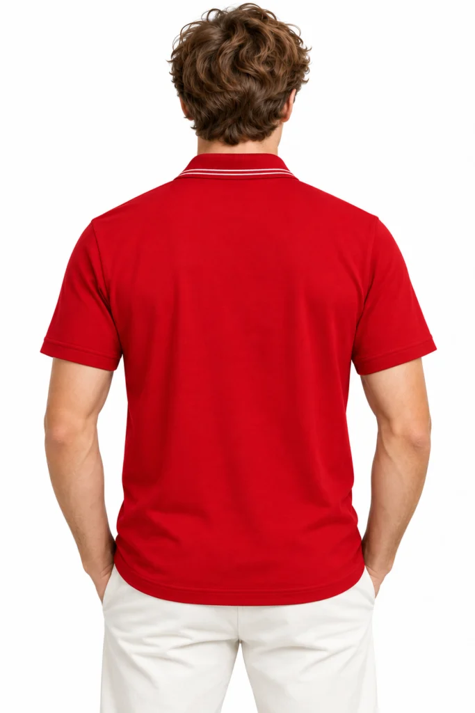 Red Polo with Striped Collar Detail