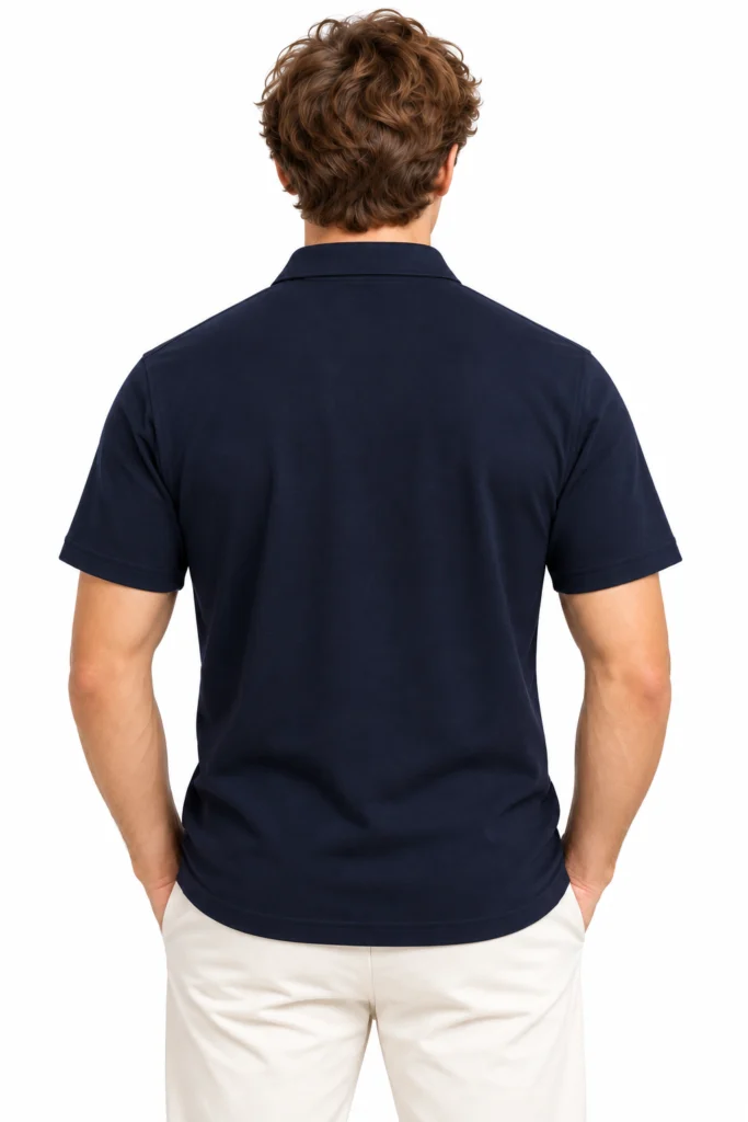 Navy Polo with Ornamental Collar Stitching