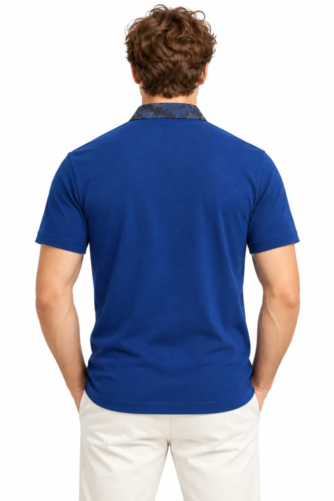 Blue Polo with Contrast Printed Collar