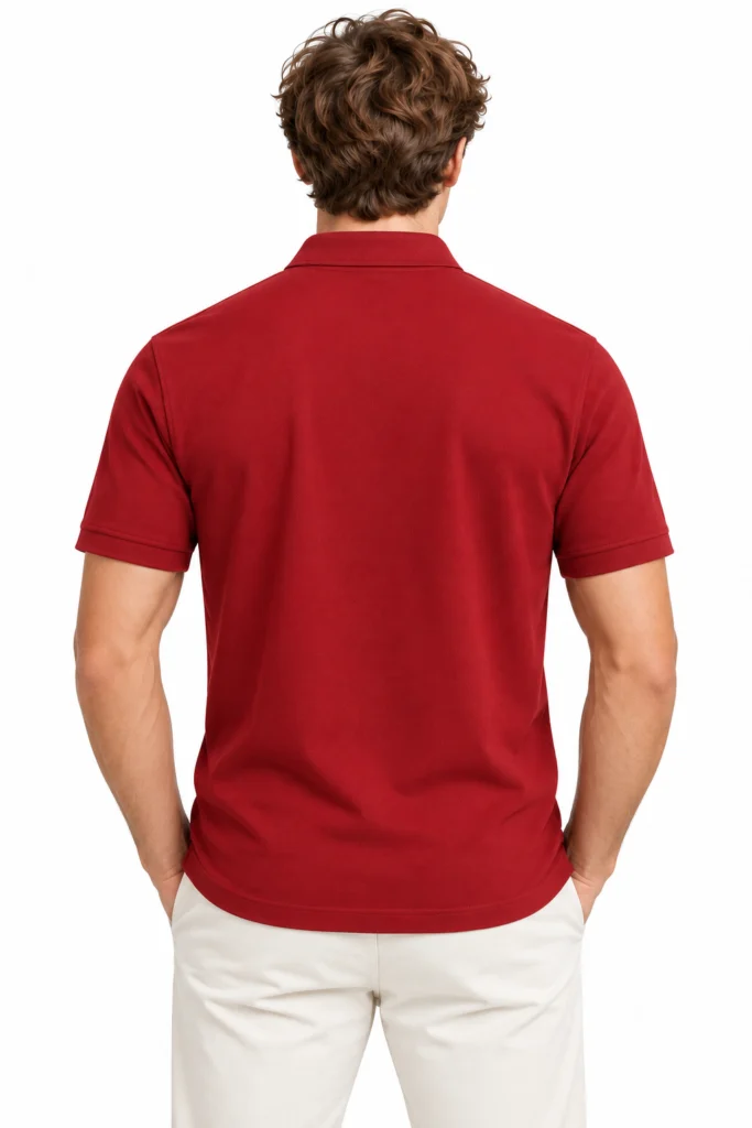 Brick-Red Polo with Gold Collar Accents