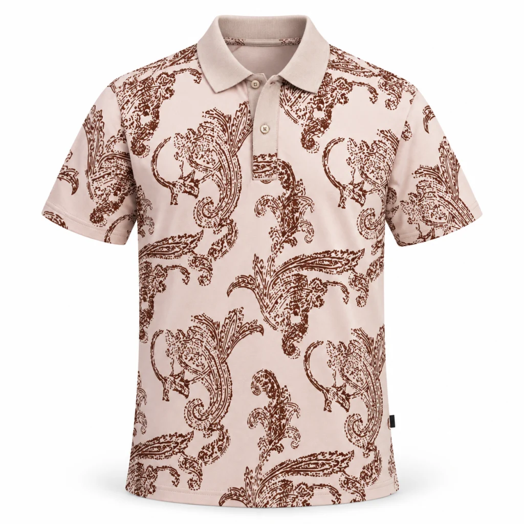Blush Polo with Brown Ornamental Print