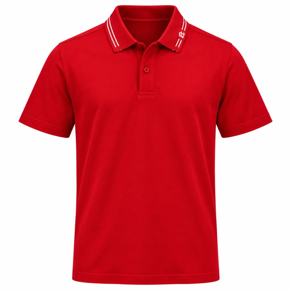 Red Polo with Striped Collar Detail