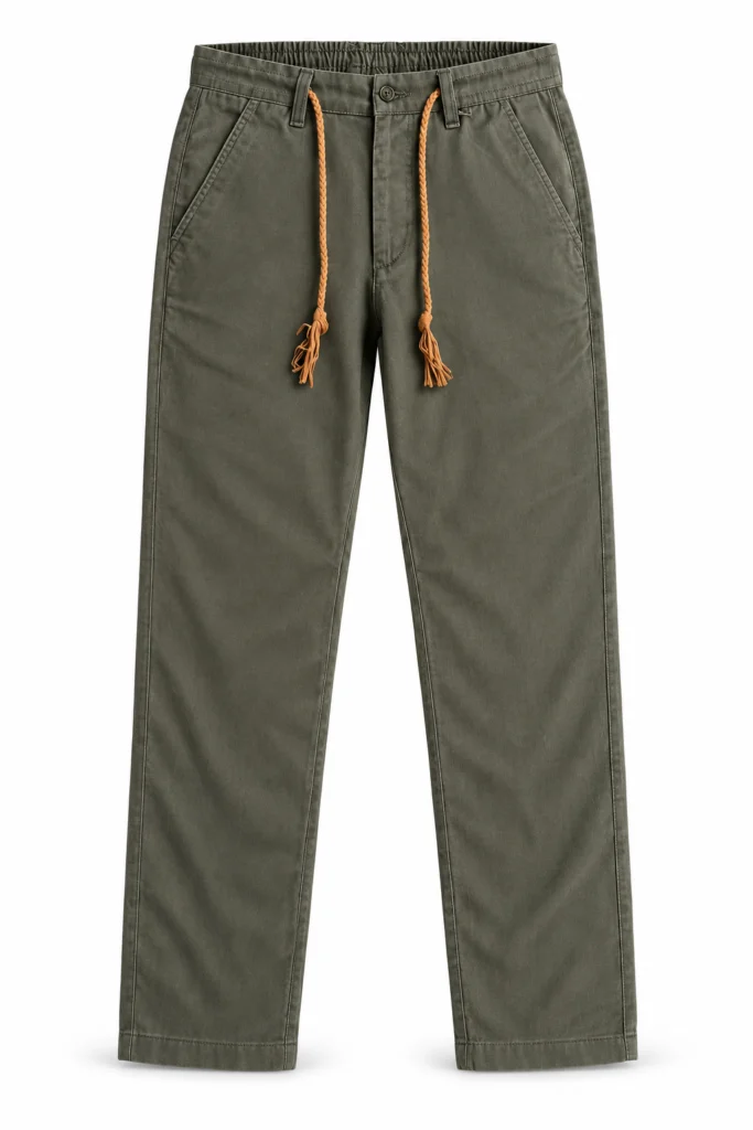 Olive Trousers with Braided Waist Cords
