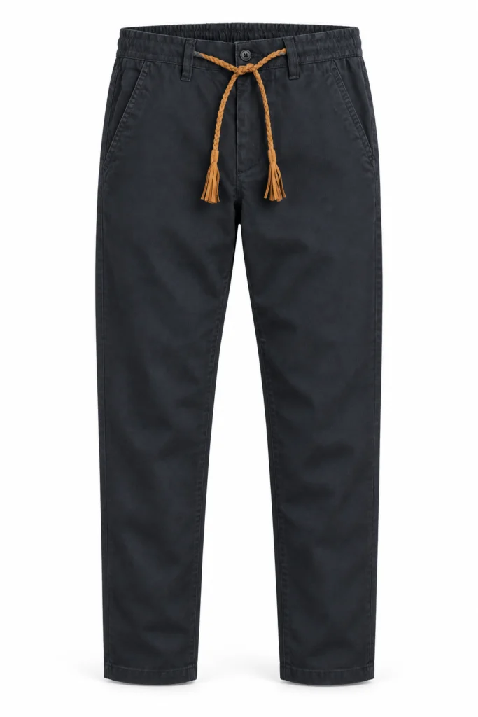 Dark Trousers with Braided Waist Cord