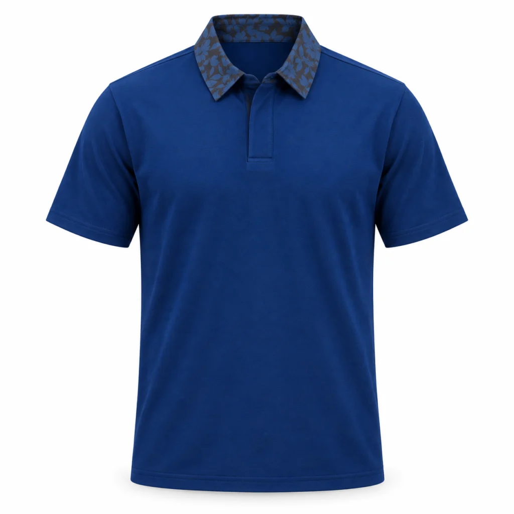 Blue Polo with Contrast Printed Collar